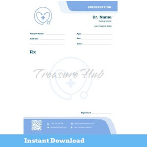 Plantilla de receta médica / Plantilla de membrete para médico / Editable / MS Word / Lista para imprimir