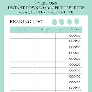 Carnet de lecture journal imprimable Livres pour lire les livres que j'ai lus Planificateur de bien-être A4/A5/Letter/Half Téléchargement instantané