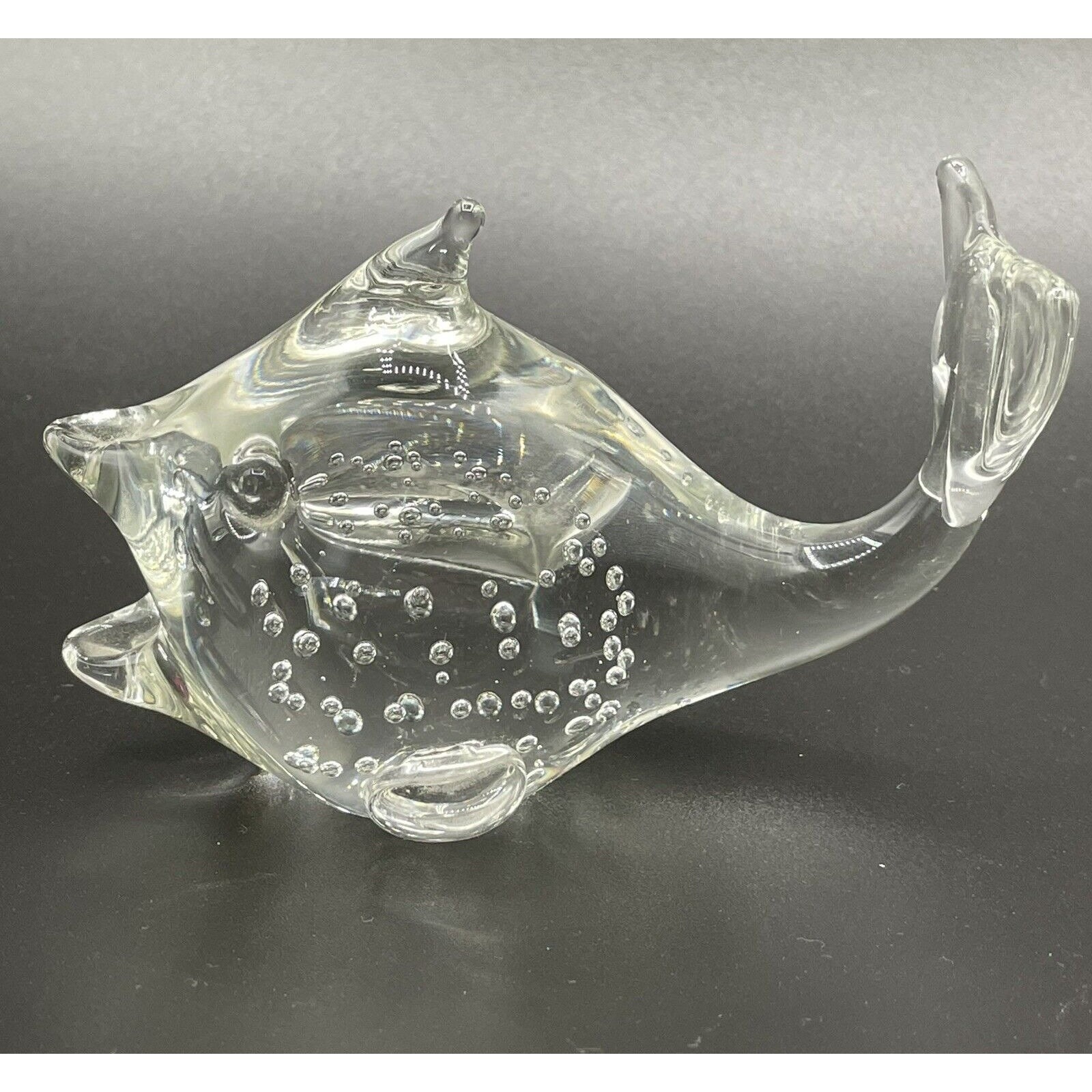 Art Glass Fish Clear Glass With Bullicante Not Signed High Polished ...