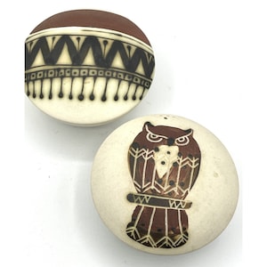 Salt And Pepper Shakers Owl And Abstract Sandstone Finish MCM Original Stoppers