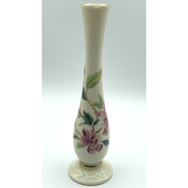 Vintage Lenox Barrington Floral Vase with 24K Gold Trim Pink Mauve Green Texture