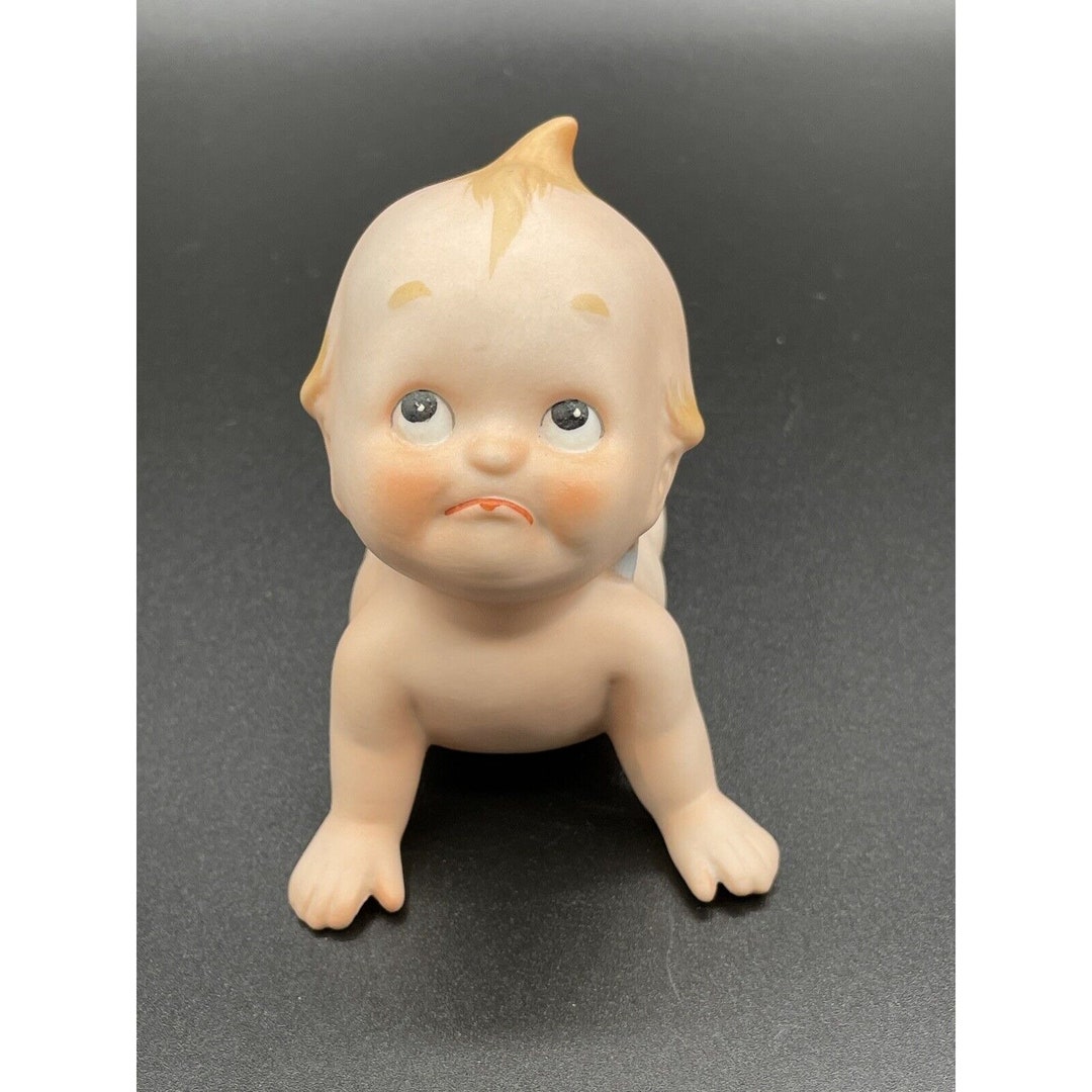 Vintage Lefton Kewpie Doll Bisque Figurine KW225 Looking up Blue Wings