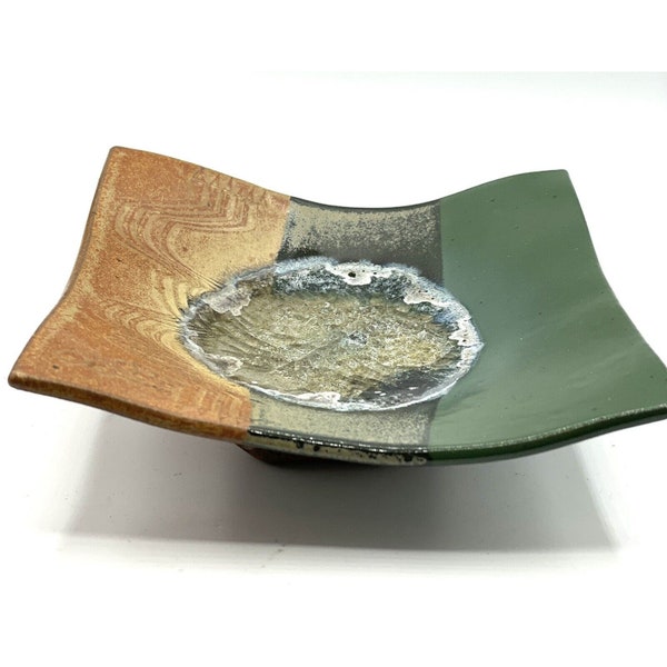 Studio Art Pottery Crystalline Glaze Square Trinket Dish Geode Look Signed