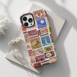 Vintage Matchbox Collage Phone Case, Matchbox Print, Mosaic Phone Case, iPhone 12 13 14 15 16 Pro Max Plus X, Galaxy S23 S22 Ultra Pixel