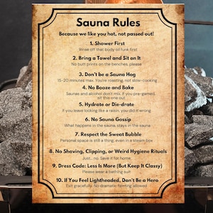 Funny Sauna Rules Printable Sign for Sauna, Gym or Spa
