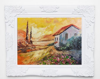 Original Oil House Portrait: Rural Landscape Painting