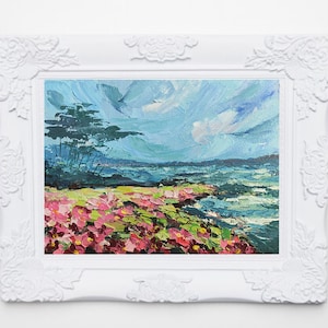 Seascape painting Original oil painting Sea beach Landscape impasto Small wall painting Sea art Abstract seascape Floral landscape Coast