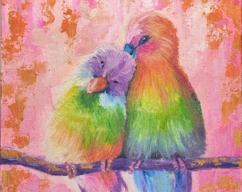 Love Birds Oil Painting - Colorful Valentine's Day Artwork