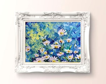 Pintura original de margarida Arte floral original Flores originais Pequena pintura de flores Arte floral Margaridas brancas Arte floral Pintura acrílica