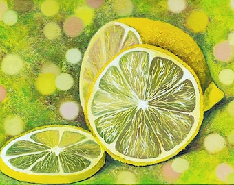 Lemon Oil Painting: Original Yellow Fruit Art on Canvas