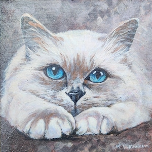 Peinture chat chaton blanc art mural chat peinture animal de compagnie art acrylique original peinture animal de compagnie personnalisé petite oeuvre peinture grise cadeau pour elle art chat