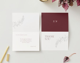 Wedding Editable Thank You Card Template: Simple, Elegant, Flower Thank You