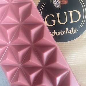 Handmade Ruby Chocolate Bar, Fruity Flavour Gluten-Free Gift in Eco packaging.