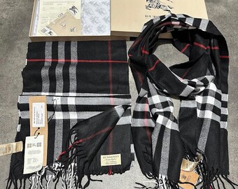 Geruite zwarte designer vintage klassieke wintersjaal sjaals unisex perfect verjaardagscadeau aanwezig met een geschenkdoos