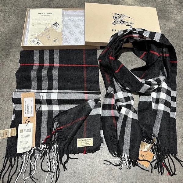 Checked black designer vintage classic branded winter scarf scarves unisex perfect birthday occasion gift present with a gift box