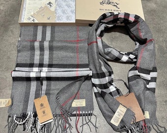 Checked Grey Burberry designer vintage classic branded winter scarf scarves unisex perfect birthday occasion gift present with a gift box