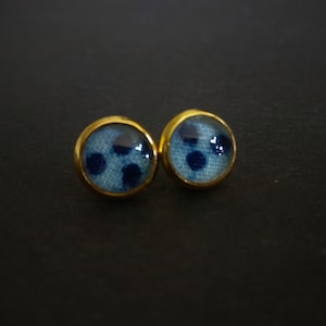 Small Stud Earrings | Light Blue & Dark Blue, Gold | African Print, Ankara, Afrocentric Pattern | Bridesmaid Gift | Holiday Gift