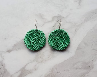 Round Green Earrings | Big Statement Earrings | Kelly Green Earrings | Greenery | Boho Earrings | Afrocentric | Gift Idea | Big Earrings