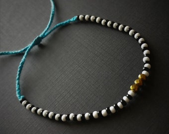 Black & White Striped Adjustable Boho Bracelet | Gold Faceted Beads and Turquoise Thread | African Inspired | Colourful Accessories | Gift