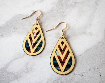 Colourful Statement Earrings | Lightweight Earrings | Red & Blue Boho Earrings | Chevron Earrings |  Unique African Fabric Earrings | Gift