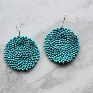 Turquoise Earrings Boho Earrings Circle Earrings Statement Earrings Beaded Earrings Round Earrings Beadwork Gift for Her image 4