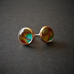 Small Colourful Stud Earrings | Red, Turquoise & Green | Gift for Her | Ankara, Afrocentric Earrings, African Print | Work or Office Wear