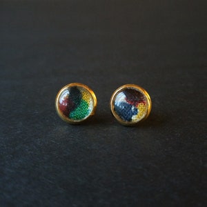 Small Colourful African Print Stud Earrings, Blue, Red, Green, Yellow & Gold, Ankara, Afrocentric, Birthday or Bridesmaid Gift for Her