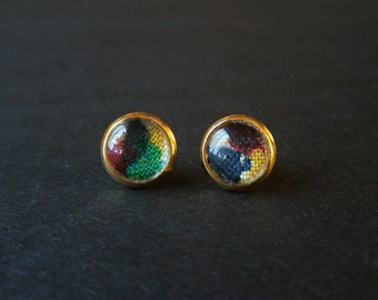 Small Colourful African Print Stud Earrings, Blue, Red, Green, Yellow & Gold, Ankara, Afrocentric, Birthday, Gift for Her, Bridesmaid Gift