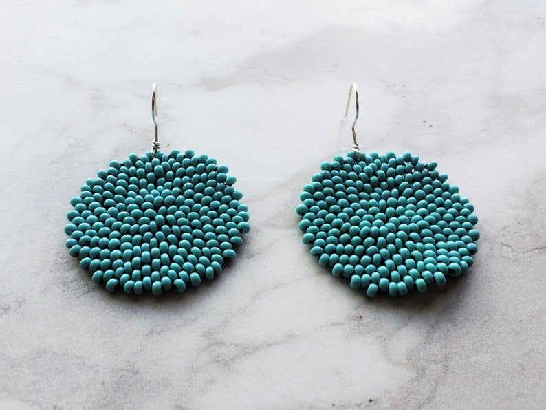 Turquoise Earrings Boho Earrings Circle Earrings Statement Earrings Beaded Earrings Round Earrings Beadwork Gift for Her image 6