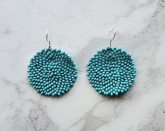 Turquoise Earrings | Boho Earrings | Circle Earrings | Statement Earrings | Beaded Earrings | Round Earrings | Beadwork | Gift for Her