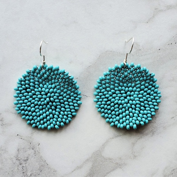 Pendientes turquesas / Pendientes Boho / Pendientes circulares / Pendientes de declaración / Pendientes con cuentas / Pendientes redondos / Abalorios / Regalo para ella