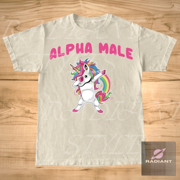 Vintage Alpha Male T-Shirt, Unisex Man and Women Graphic Tee, Funny Meme Unicorn Shirt, Fathers Day Gag Tees