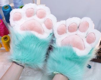 Big Finger Soft Fur Squeaky Cute Paw Fursuit Puppy Paws Pair, Furry Gloves,  Pre-Made, Pet play, Cat Cosplay Glove, Tiger, Fox Custom, Gifts - Main Image