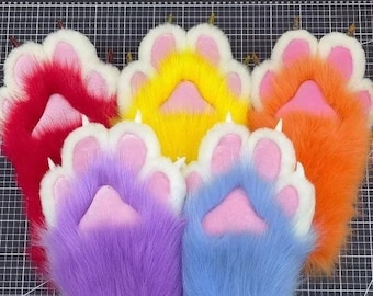 Furry Paws Fursuit Puppy Rainbow Paws Plush Handcrafted Gloves, Pre Made Furry Gloves, Petplay, Cat Paws, Cosplay, Custom, Gifts for Her Him