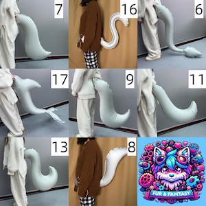 May include: A collection of ten different inflatable tail costumes in various colors and styles. The tails are made of a soft, flexible material and are perfect for adding a fun and playful touch to any outfit.