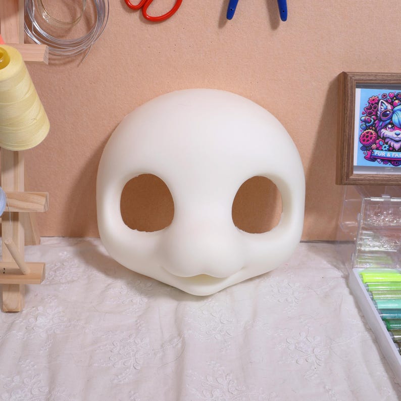 Customizable foam head base for furries, lightweight fursuit accessories, breathable head base for long wear, durable foam puppy head, fursuit supplies for hobbyists, flexible foam for fursuit creation, cosplay head base for furry characters, head