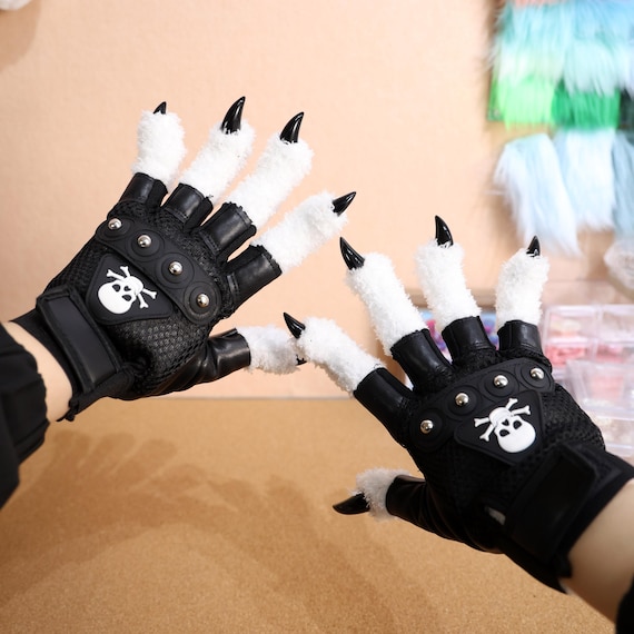 Kigurumi Beast Paw Gloves Detachable Claws – Customizable Nail Colors, Five-Finger Kig Design for Cosplay Costume Play Fursona Furry Gift