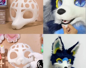 Furry Fursuit Moving Jaw Round Eyes Head Base 3D Print  (Kemono Series) Cosplay Headgear, Cute Pet Head Case, Furry Kopfbasis Kostum Manokit