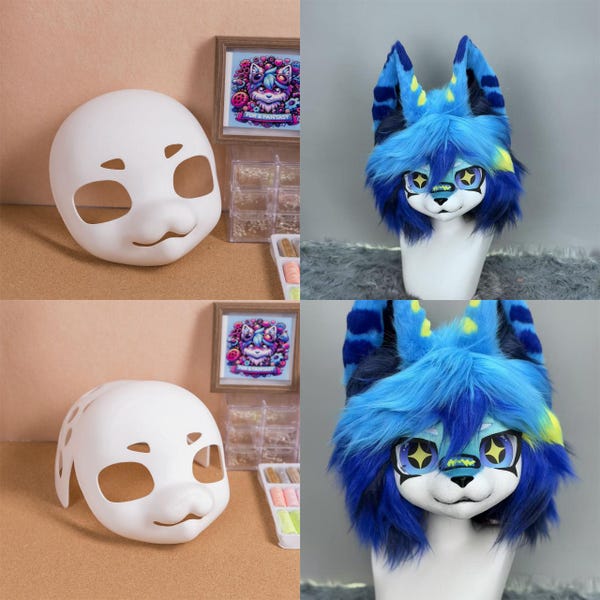 Kig Fursuit Head Base Skull Canine Furry 3D Printed PLA Eyeblanks Dog Wolf Custom Cosplay Headgear Fursona DIY Gift, Nose Option Available