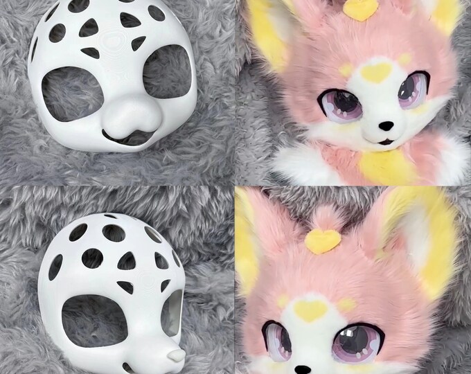 thumbnail image 2 of 3D Printed Cosplay Mask White Fursuit Head Base - 3D Printed Therian Mask For DIY Furry Cosplay Furry Cosplay Mask 2 of 9