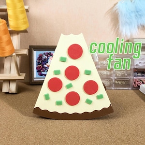 Pizza Slice Fan Furry Fursuit Cooling Cosplay Hand Fan, 3D Printed Battery Operated Mini Fan, Fruity Festival Accessory Gift Idea