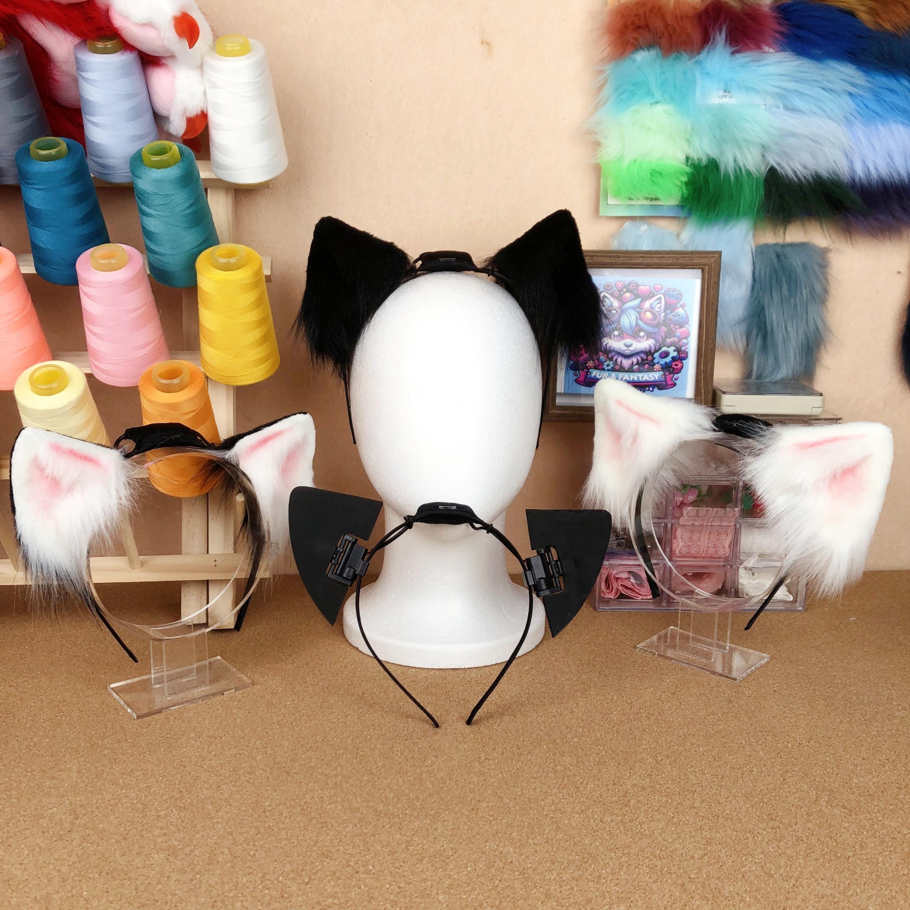 Moving Cat Ears Headband Motorized Cosplay Furry Twitching Ears Cat Ear Headband Fursona Costume Halloween Accessory Gift for Fursuit Lover