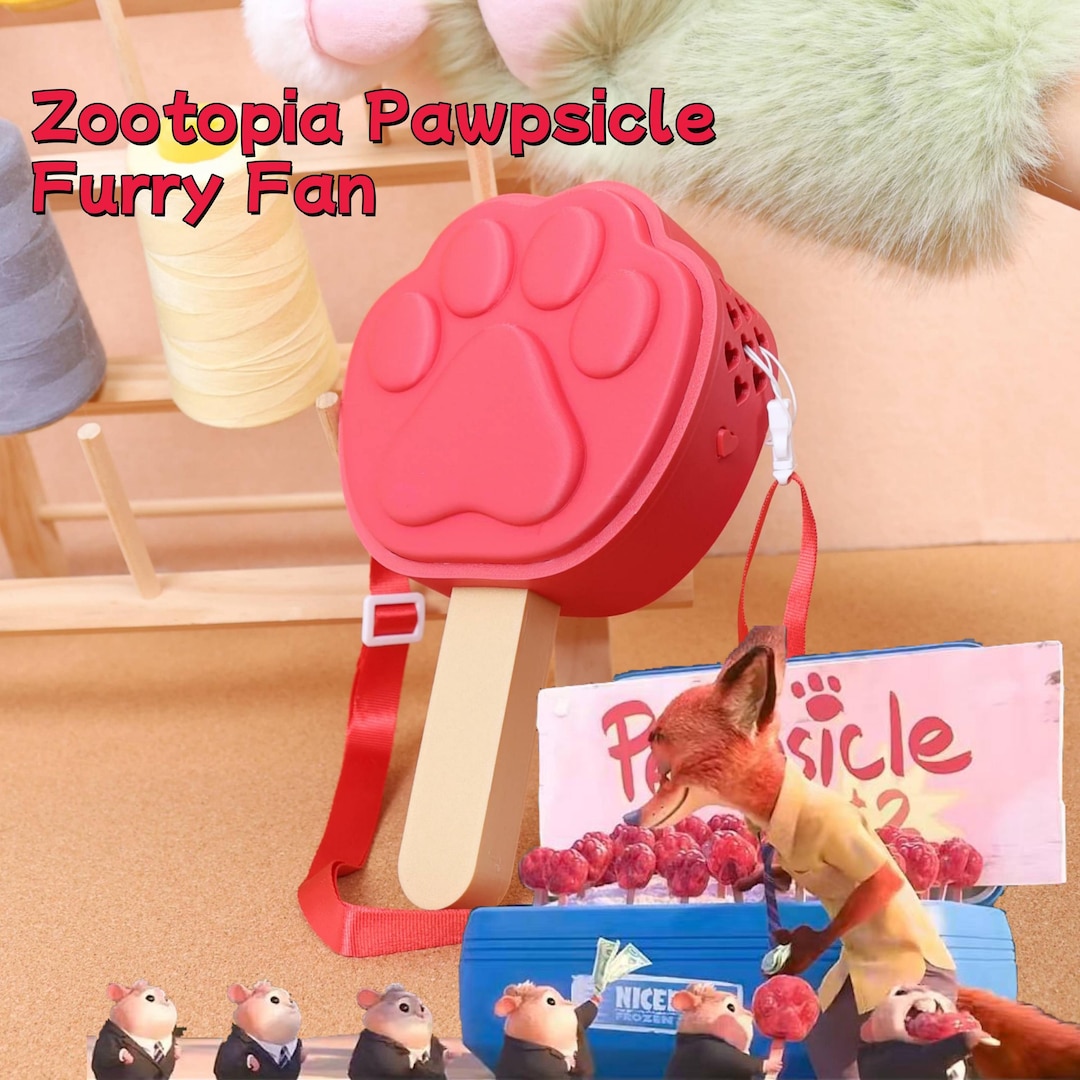 Furry Fursuit Zootopia Paw Print Fan Pawpsicle Handheld Cooler 3D