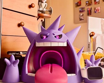 Gigantamax Gengar draadloze oplader, lichtgevende oplaadtelefoons horloges, Pokemon cadeau, cool decor 3D gedrukte bureaudecoratie fans cadeau voor hem