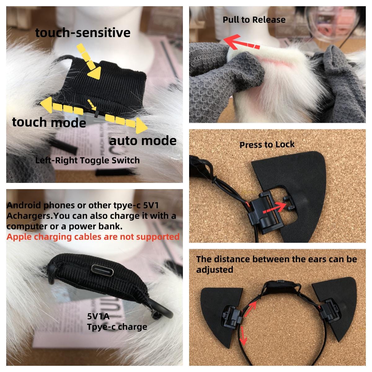 Orecchie di gatti pelosi fascia per capelli orecchie di volpi carine orecchie di animali di peluche realistiche copricapo accessorio per Gothics celebrazioni di Cosplays  200000532