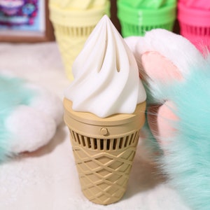 Portable Fursuit Ice Cream Fan 2.0, featuring stronger wind, long battery life, and customizable options. 3D printed electric fan with stepless speed control, designed for fursuiters, cosplay fans, and heavy costume wearers looking for effective
