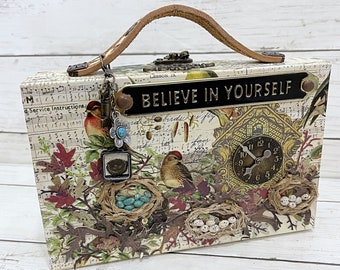 AVIARY  Believe in Yourself Suitcase Album 2-ring Binder All Occasion Scrapbook Scrapbooking Altered Box Mixed Media Birds Botanical Instax