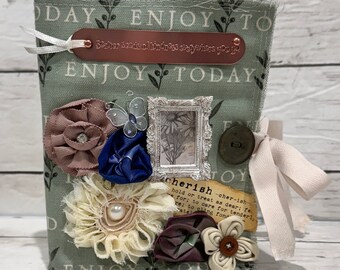 ENJOY TODAY Fabric Mini Album Scrapbook Vintage Inspired  Pocket Junk Journal