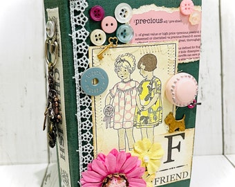 FRIENDS Mini Altered  Hardback Junk Journal Smash Book Scrapbook Art Journal  2 Ring Binder