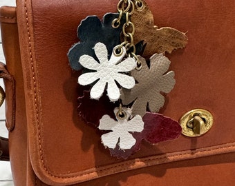 Genuine Leather Flowers and Butterflies Bag Charm Purse Luggage Tote Journal Book Gift Bag Lobster Claw Chain BB